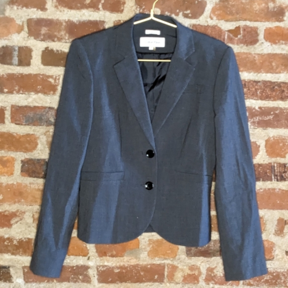 Calvin Klein Size 2 Gray‎ Stretch 2 Button Notch Lapel Fitted Blazer Jacket